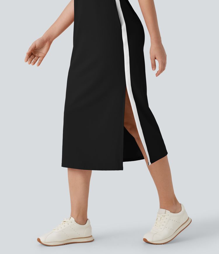 SoftlyZero™ Airy Color Block Hem Cool Touch Workout Active Tank Dress with Pockets-UPF50+