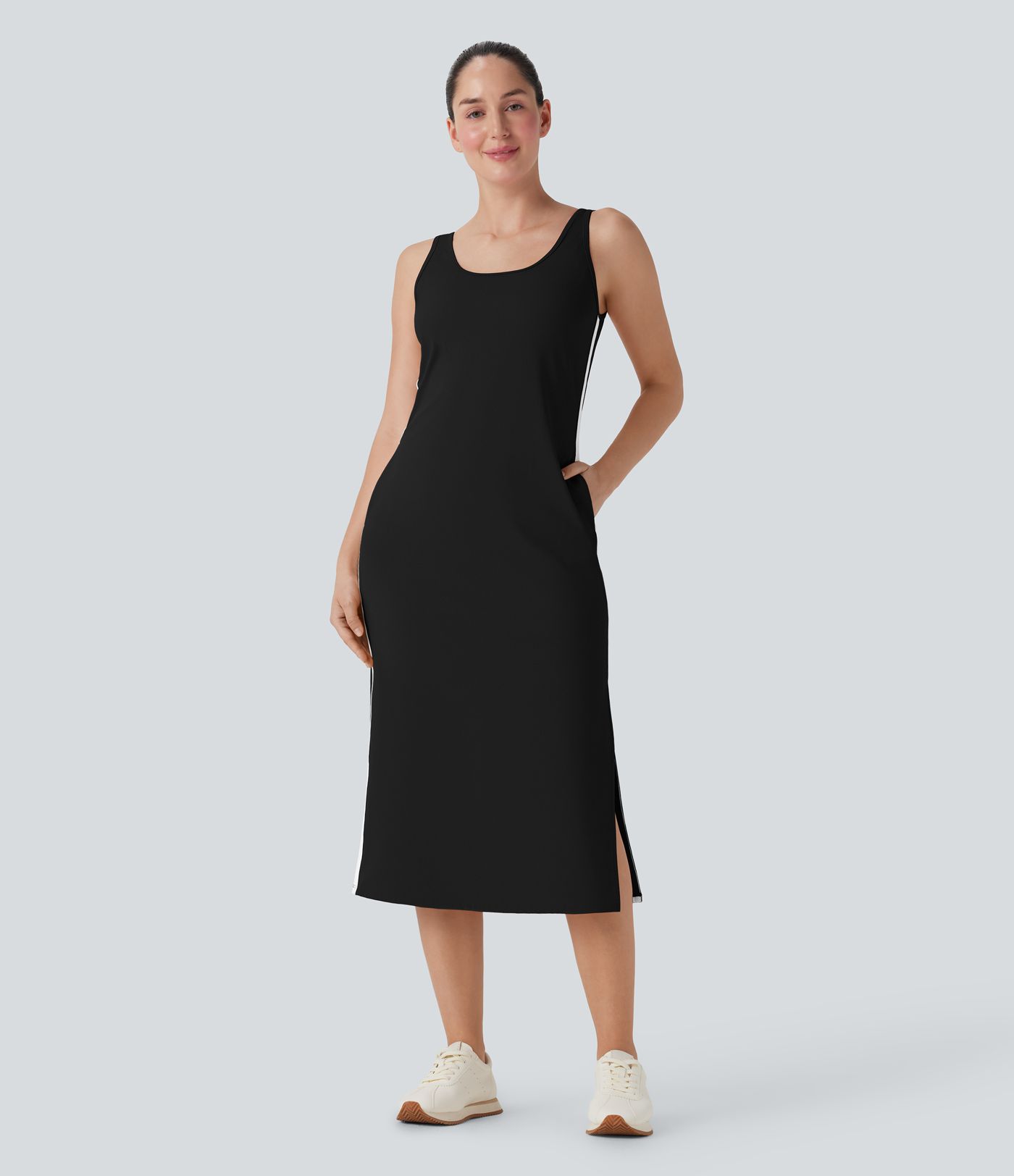 SoftlyZero™ Airy Color Block Hem Cool Touch Workout Active Tank Dress with Pockets-UPF50+