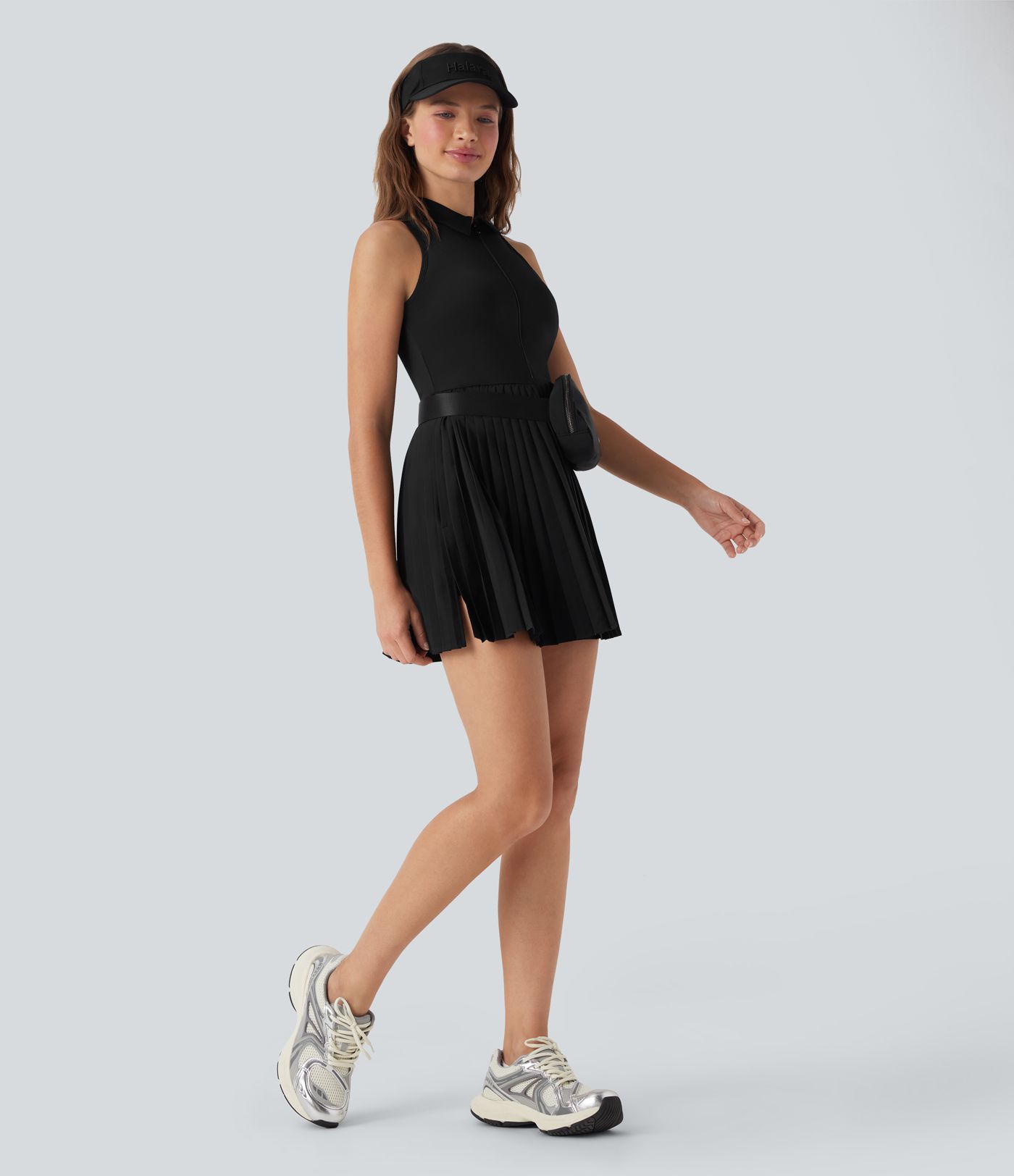 Breezeful™ Half Zipper Sleeveless 2-in-1 Pleated Hem Mini Quick Dry Tennis Active Dress with Pockets-Easy Peezy