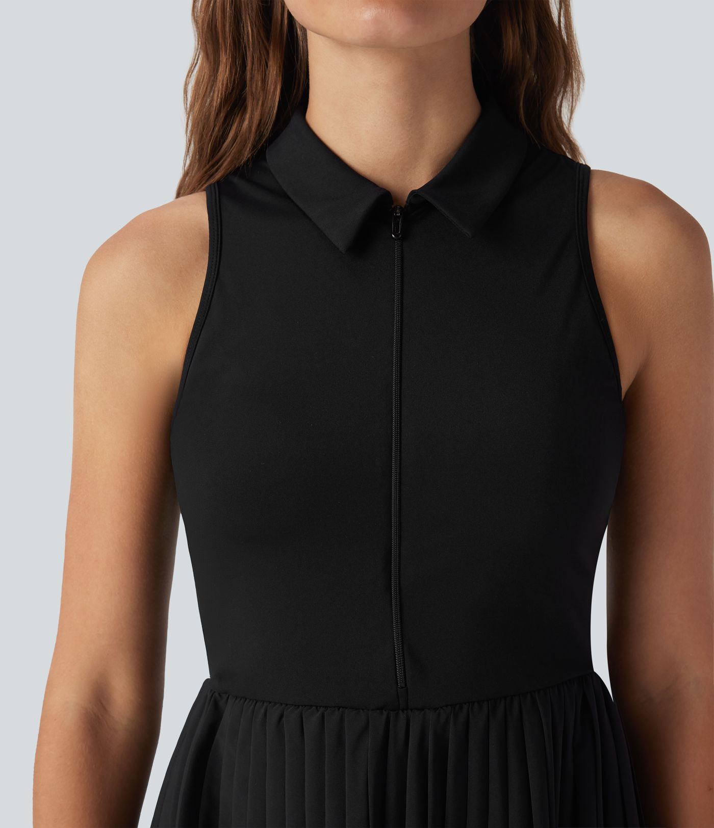 Breezeful™ Half Zipper Sleeveless 2-in-1 Pleated Hem Mini Quick Dry Tennis Active Dress with Pockets-Easy Peezy
