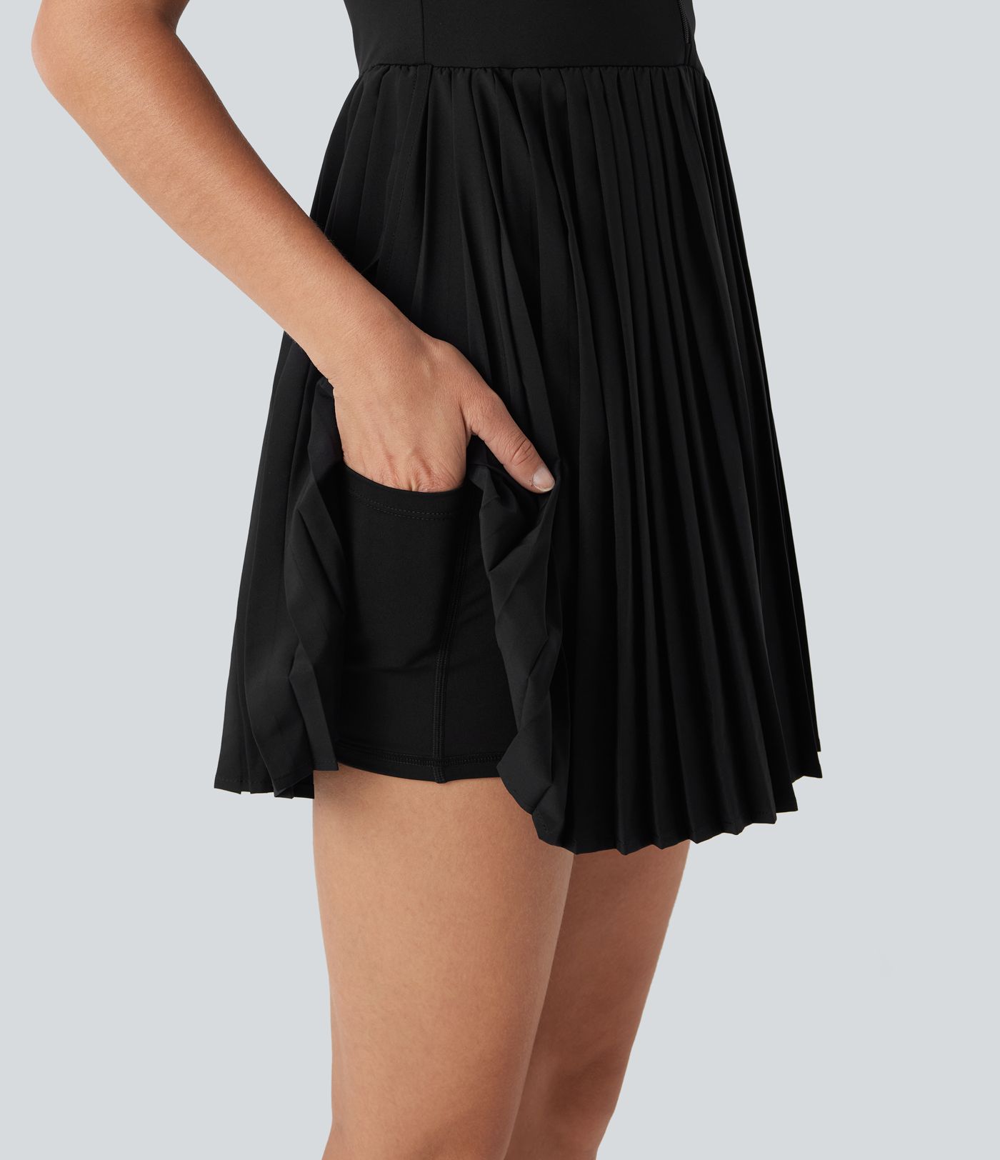 Breezeful™ Half Zipper Sleeveless 2-in-1 Pleated Hem Mini Quick Dry Tennis Active Dress with Pockets-Easy Peezy