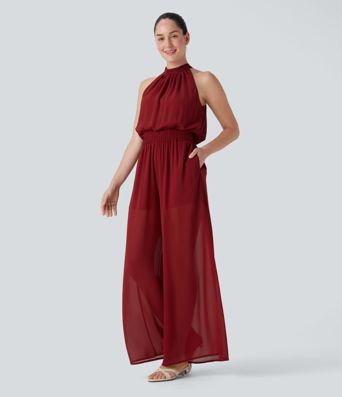 Tie Back 2-in-1 Wide Leg Casual Jumpsuit with Pockets-Easy Peezy Edition