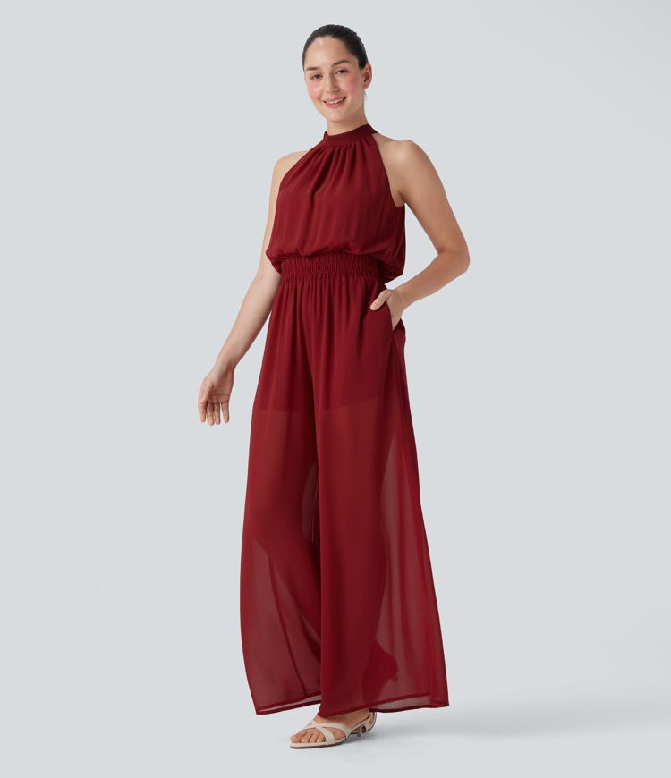 Tie Back 2-in-1 Wide Leg Casual Jumpsuit with Pockets-Easy Peezy Edition