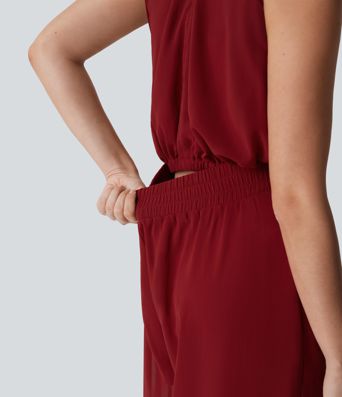 Tie Back 2-in-1 Wide Leg Casual Jumpsuit with Pockets-Easy Peezy Edition