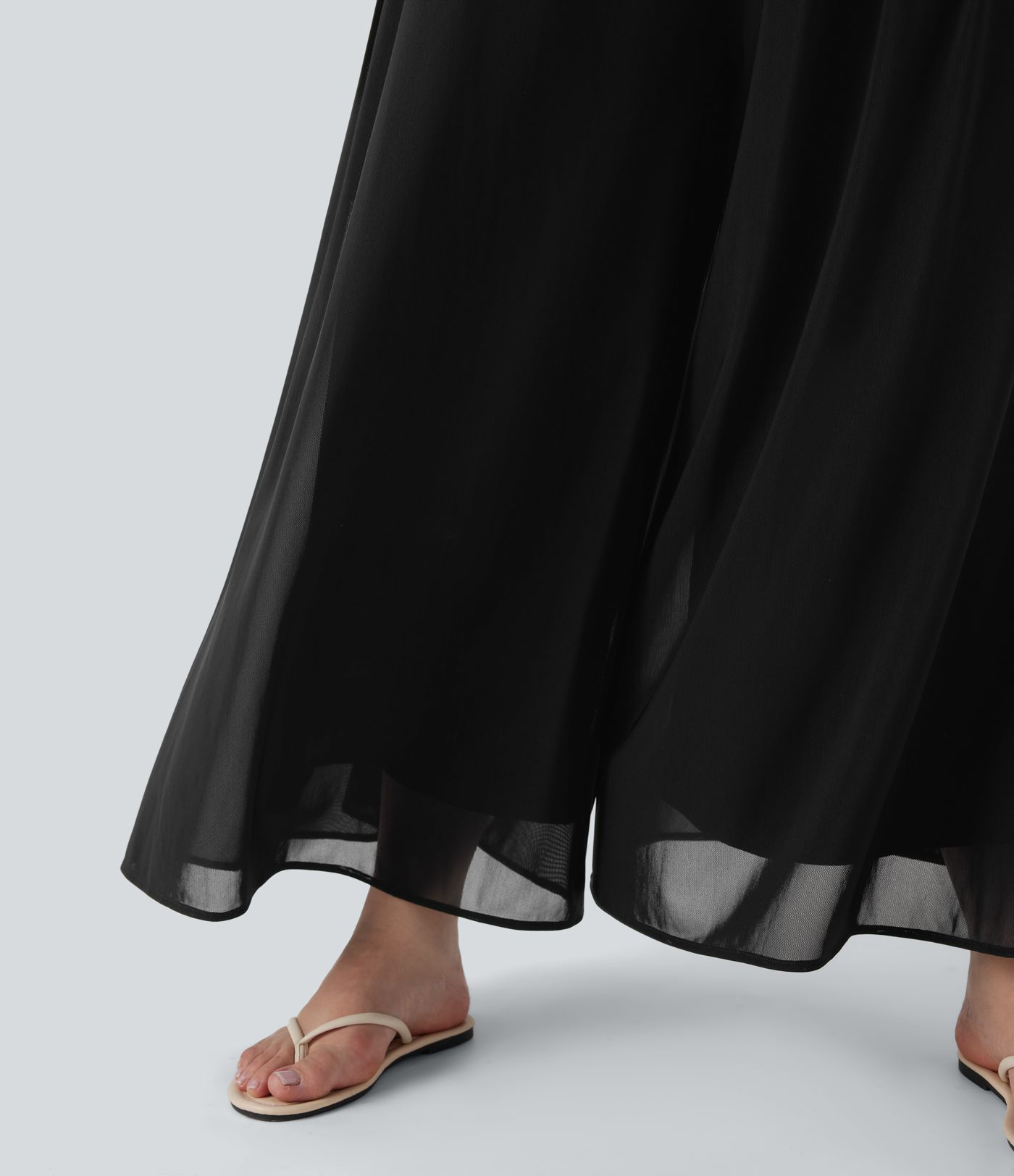 Pantalones casuales de pierna ancha con superposición de malla y cintura alta de talla grande con bolsillos laterales