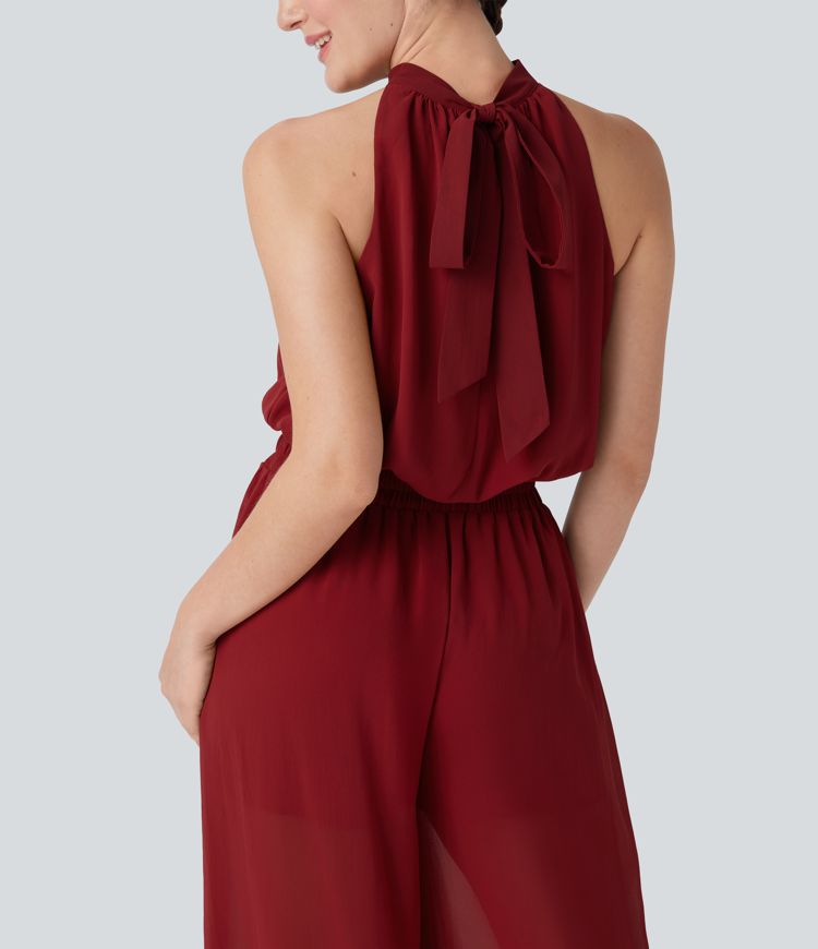 Tie Back 2-in-1 Wide Leg Casual Jumpsuit with Pockets-Easy Peezy Edition
