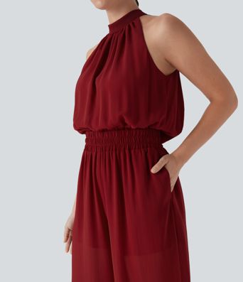 Tie Back 2-in-1 Wide Leg Casual Jumpsuit with Pockets-Easy Peezy Edition