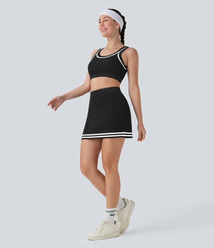 Pull Tricoté Court décontracté à Blocs de Couleur Débardeur