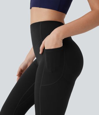 Halara UltraSculpt™ High Waisted Tummy Control Butt Lifting Ruched Capri Yoga Bootcut Leggings with Pockets