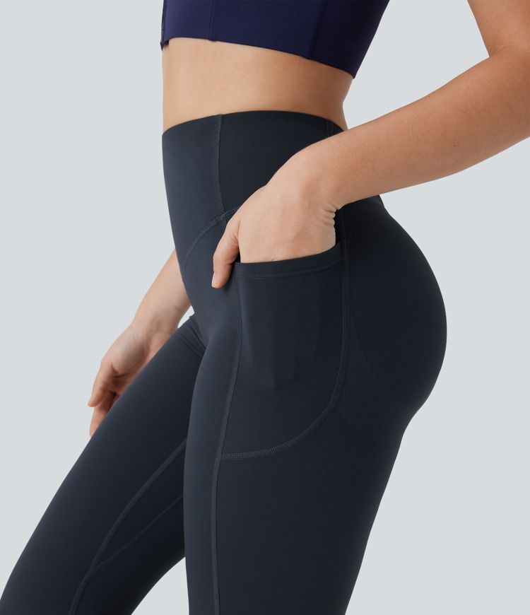 Halara UltraSculpt™ High Waisted Tummy Control Butt Lifting Ruched Capri Yoga Bootcut Leggings with Pockets