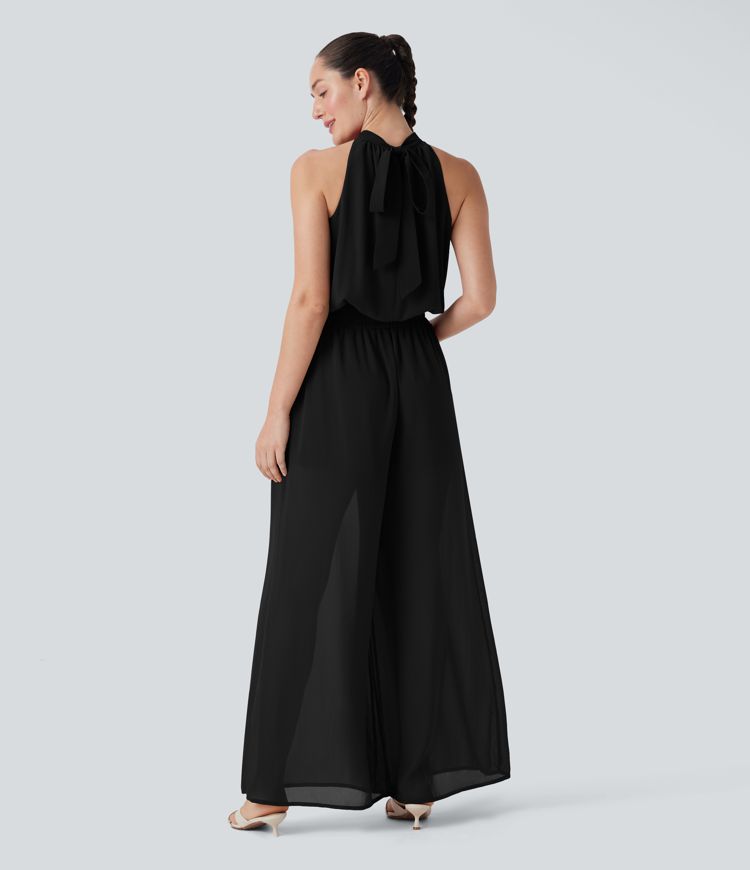 Tie Back 2-in-1 Wide Leg Casual Jumpsuit with Pockets-Easy Peezy Edition