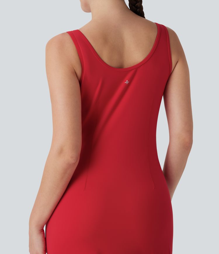 SoftlyZero™ Airy Color Block Hem Cool Touch Workout Active Tank Dress with Pockets-UPF50+
