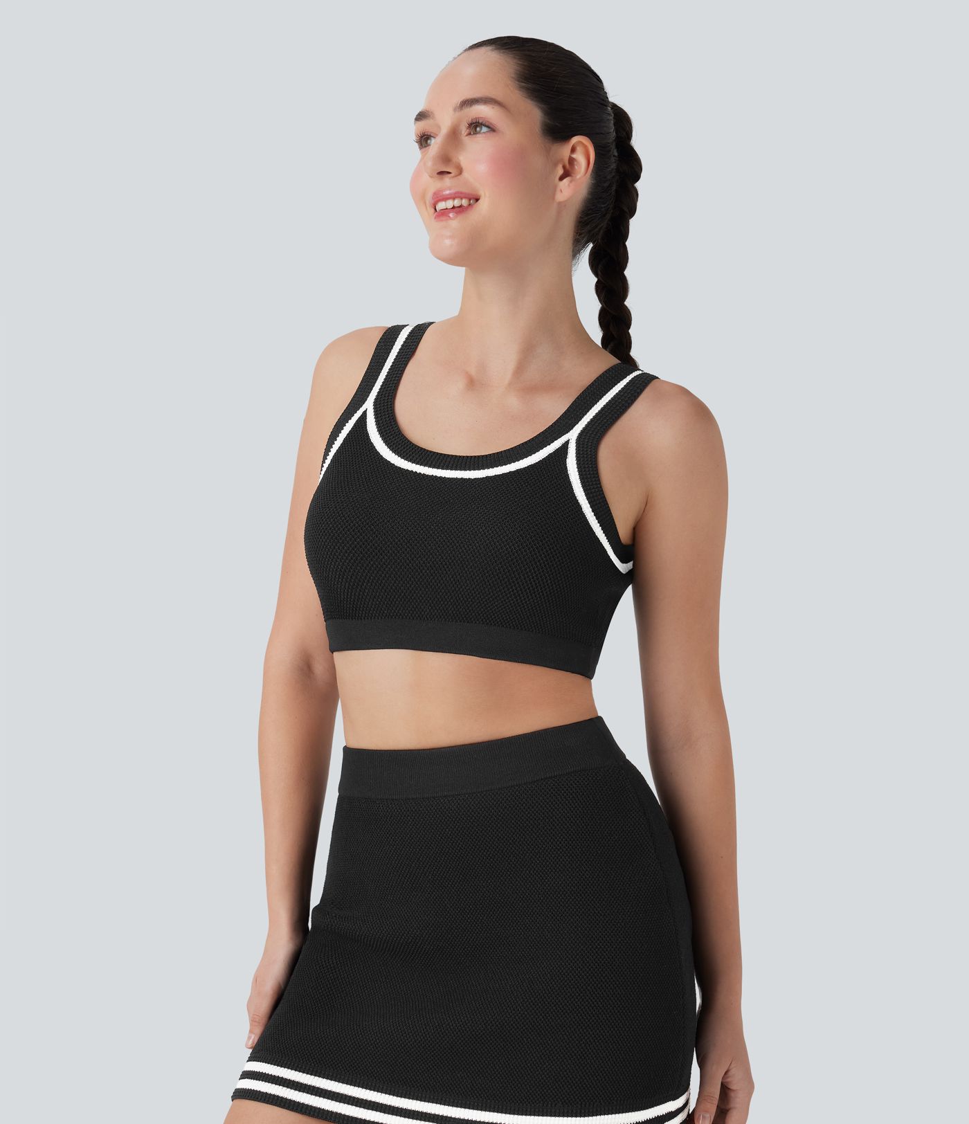 Pull Tricoté Court décontracté à Blocs de Couleur Débardeur