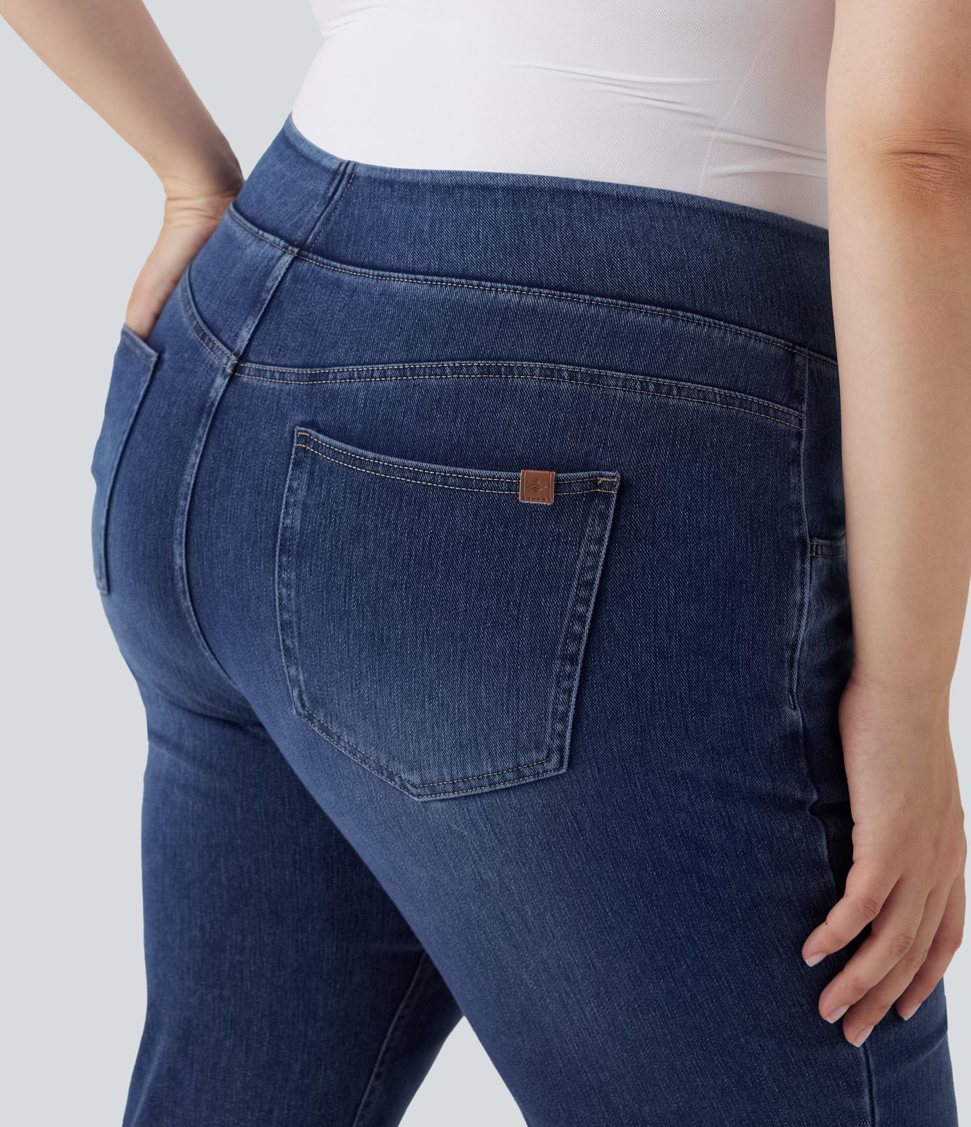 Halara Flex™ High Waisted Pockets Washed Casual Bootcut Plus Size Jeans