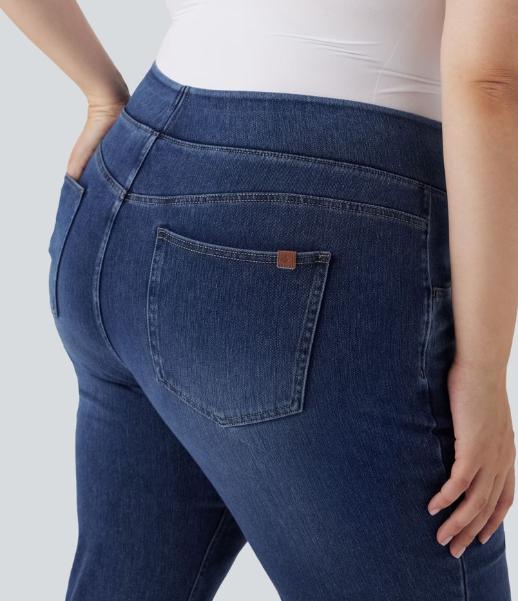 Halara Flex™ High Waisted Pockets Washed Casual Bootcut Plus Size Jeans