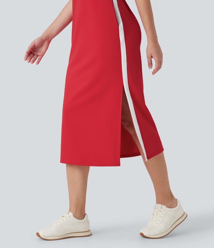 SoftlyZero™ Airy Color Block Hem Cool Touch Workout Active Tank Dress with Pockets-UPF50+