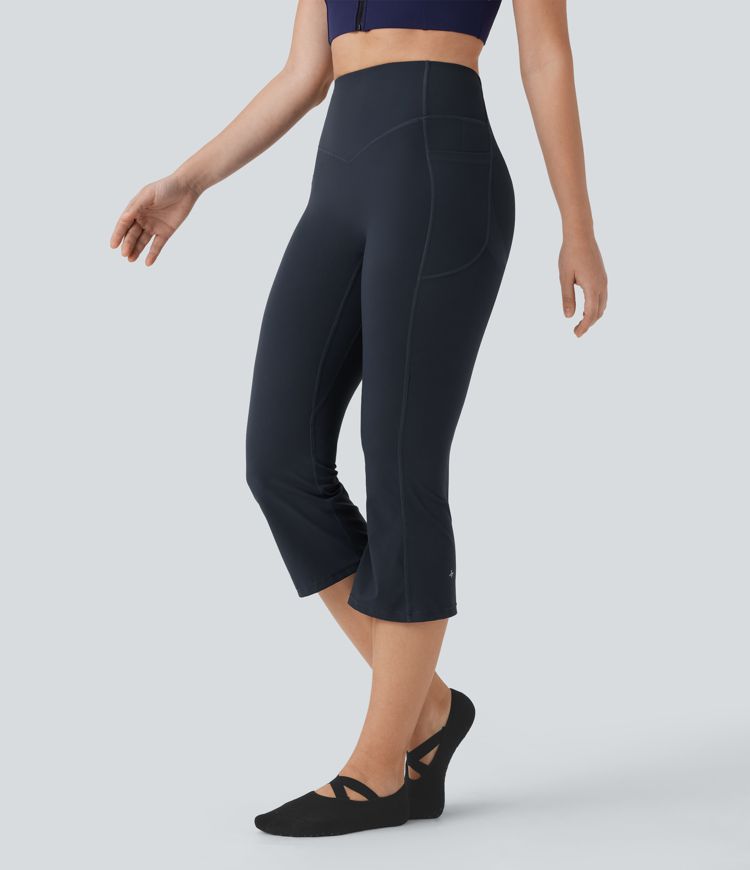 Halara UltraSculpt™ High Waisted Tummy Control Butt Lifting Ruched Capri Yoga Bootcut Leggings with Pockets