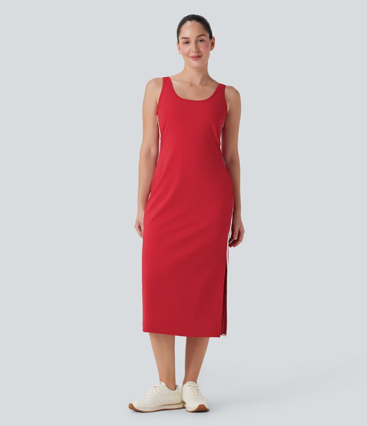 SoftlyZero™ Airy Color Block Hem Cool Touch Workout Active Tank Dress with Pockets-UPF50+