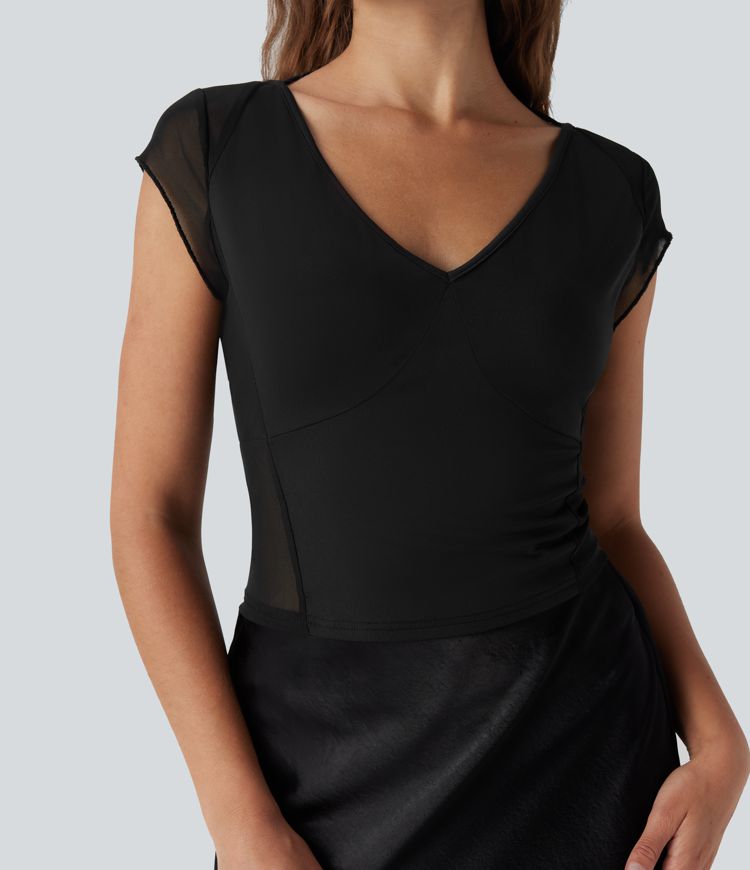 Tie Back Contrast Mesh Top