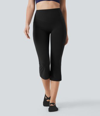 Halara UltraSculpt™ High Waisted Tummy Control Butt Lifting Ruched Capri Yoga Bootcut Leggings with Pockets