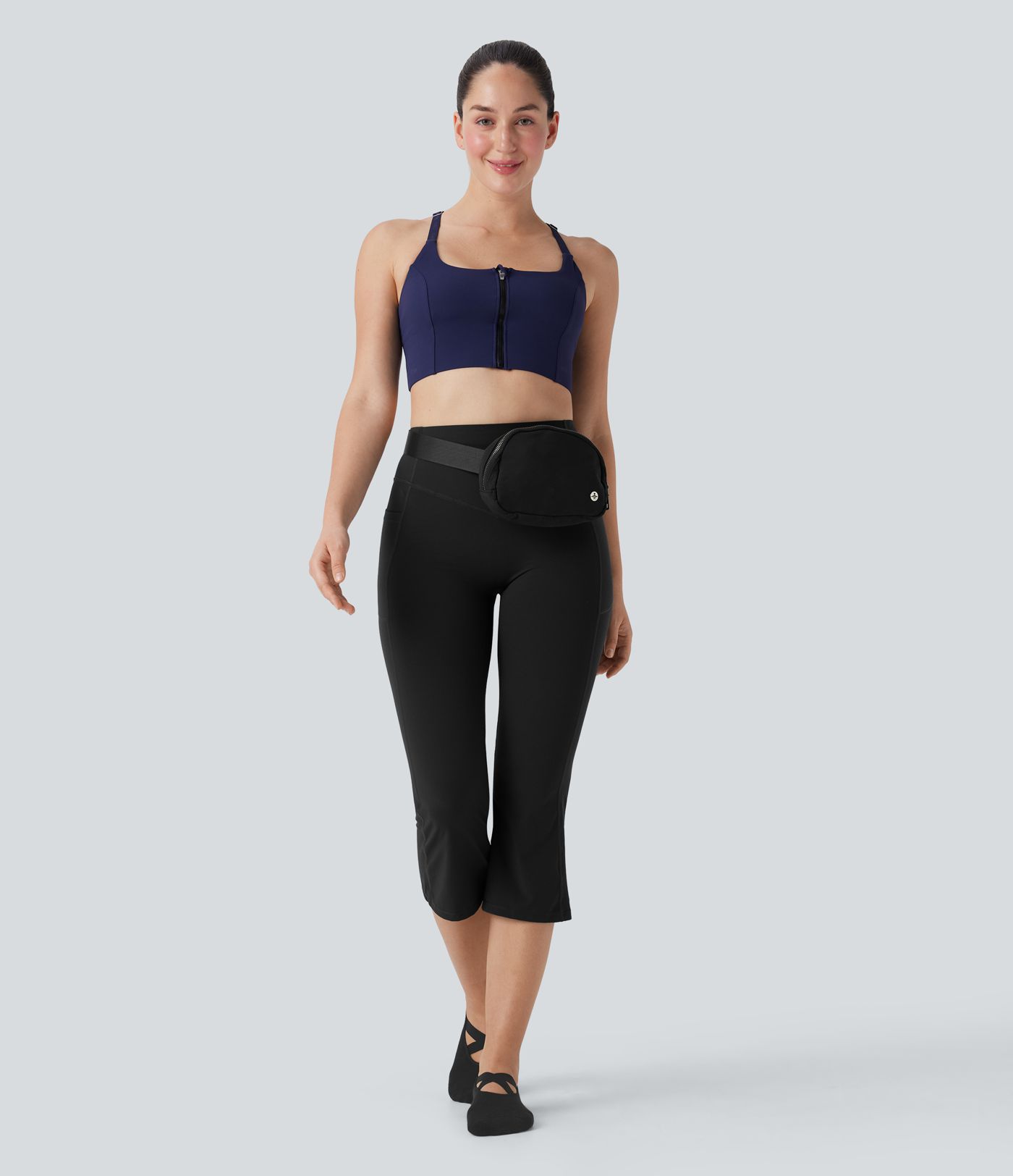 Halara UltraSculpt™ High Waisted Tummy Control Butt Lifting Ruched Capri Yoga Bootcut Leggings with Pockets