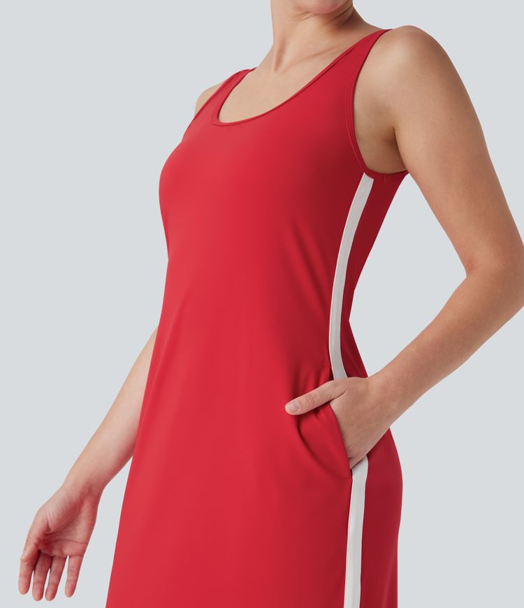 SoftlyZero™ Airy Color Block Hem Cool Touch Workout Active Tank Dress with Pockets-UPF50+