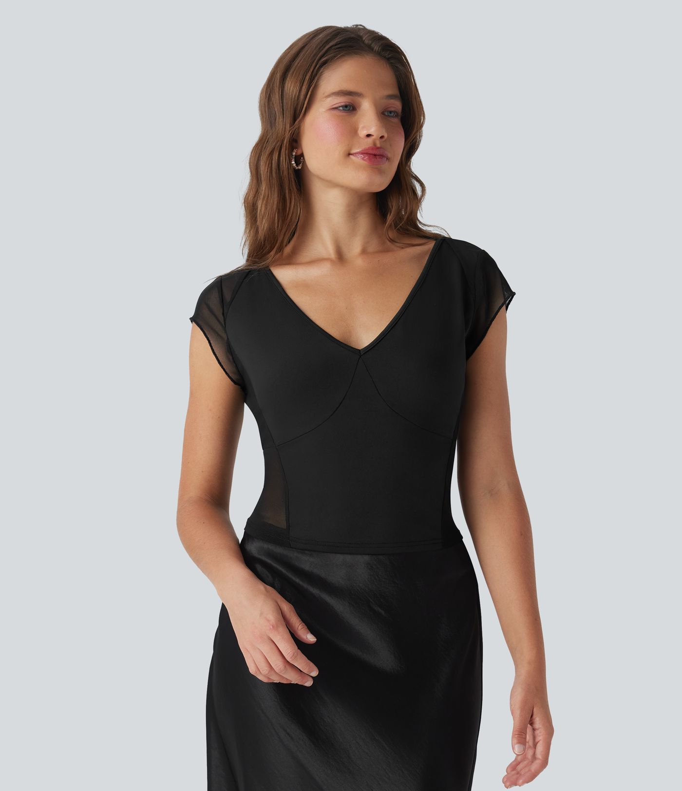 Tie Back Contrast Mesh Top