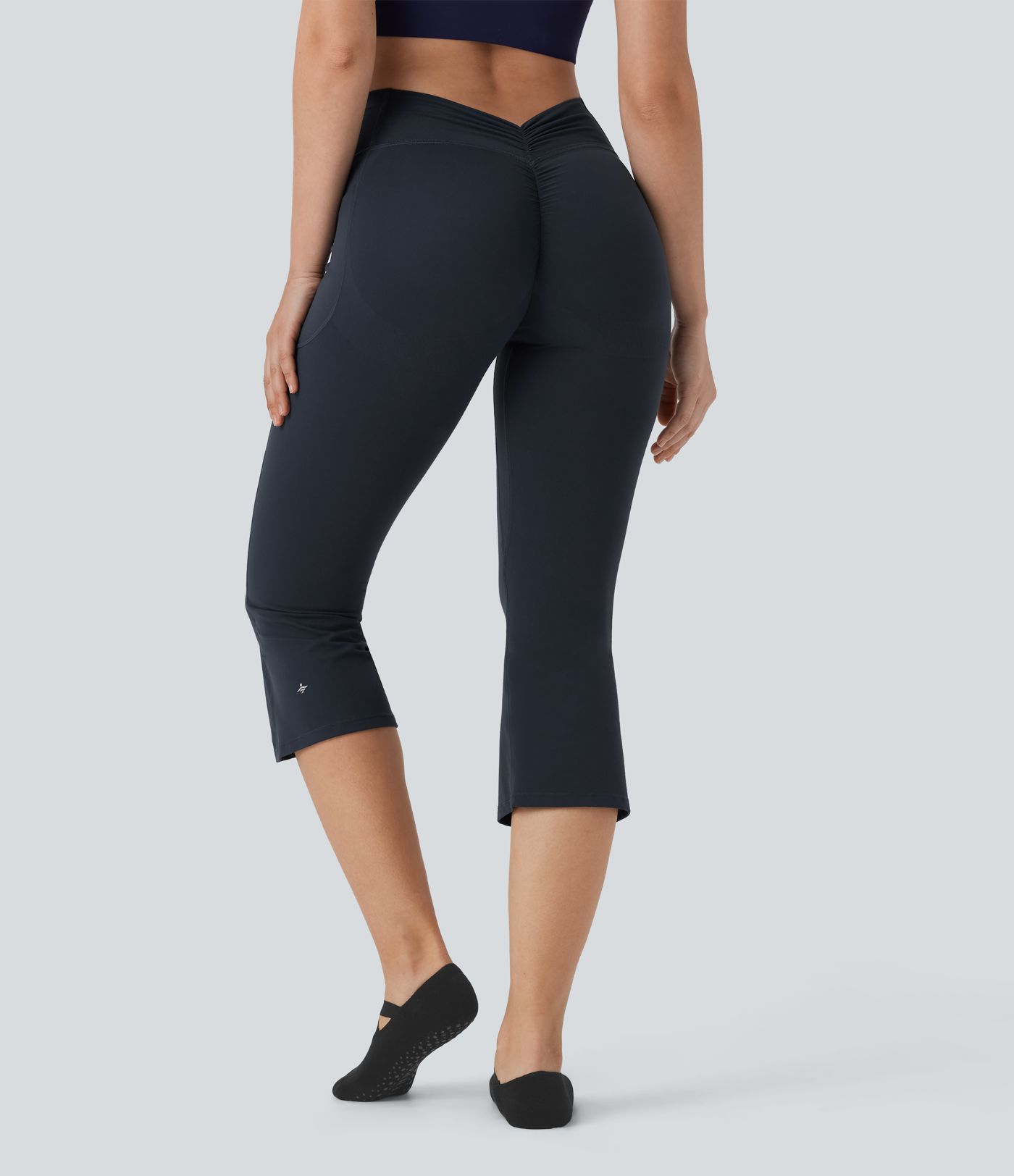 Halara UltraSculpt™ High Waisted Tummy Control Butt Lifting Ruched Capri Yoga Bootcut Leggings with Pockets