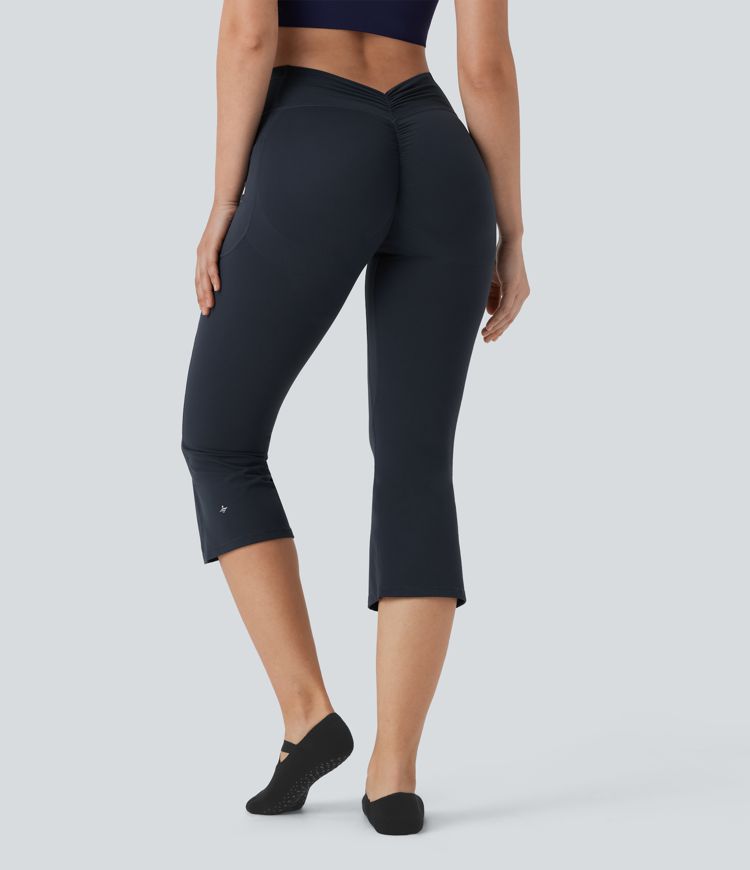 Halara UltraSculpt™ High Waisted Tummy Control Butt Lifting Ruched Capri Yoga Bootcut Leggings with Pockets