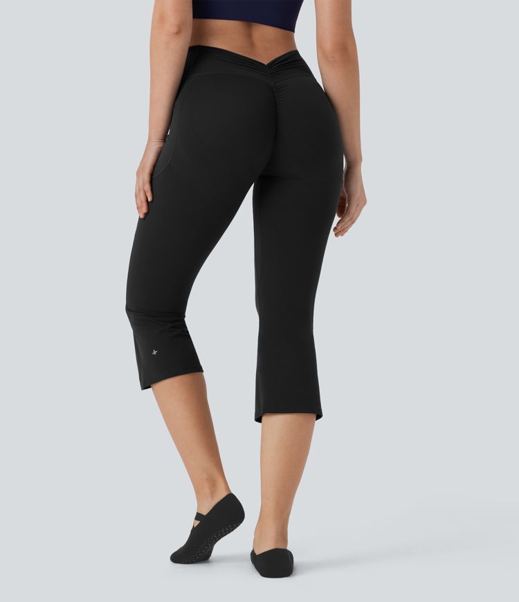 Halara UltraSculpt™ SoCinched High Waisted Tummy Control Butt Lifting Ruched Capri Yoga Bootcut Leggings with Side Pockets
