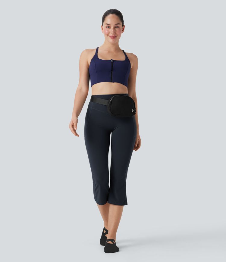 Halara UltraSculpt™ High Waisted Tummy Control Butt Lifting Ruched Capri Yoga Bootcut Leggings with Pockets