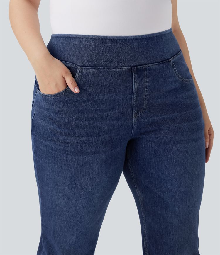 Halara Flex™ High Waisted Pockets Washed Casual Bootcut Plus Size Jeans