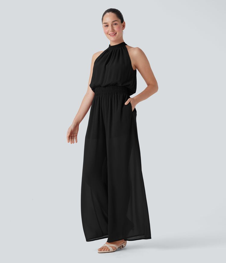 Tie Back 2-in-1 Wide Leg Casual Jumpsuit with Pockets-Easy Peezy Edition