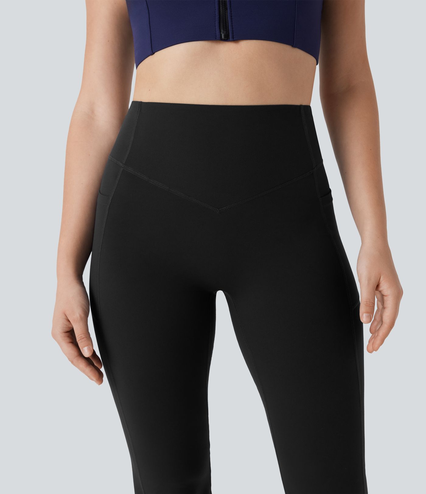 Halara UltraSculpt™ High Waisted Tummy Control Butt Lifting Ruched Capri Yoga Bootcut Leggings with Pockets