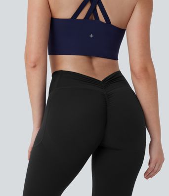 Halara UltraSculpt™ High Waisted Tummy Control Butt Lifting Ruched Capri Yoga Bootcut Leggings with Pockets