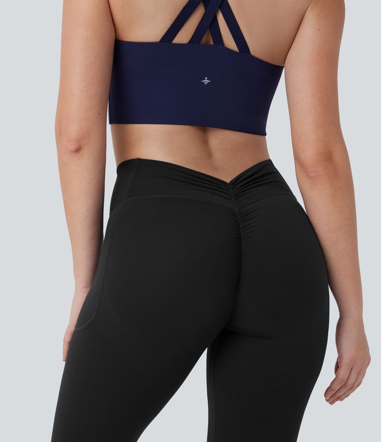 Halara UltraSculpt™ SoCinched High Waisted Tummy Control Butt Lifting Ruched Capri Yoga Bootcut Leggings with Pockets