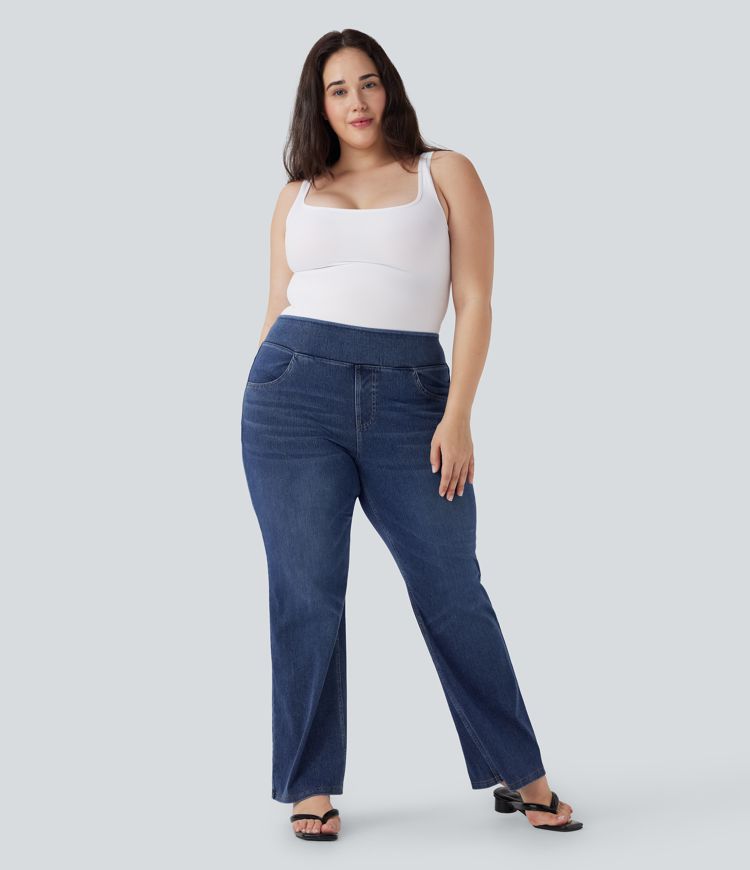 Halara Flex™ High Waisted Pockets Washed Casual Bootcut Plus Size Jeans