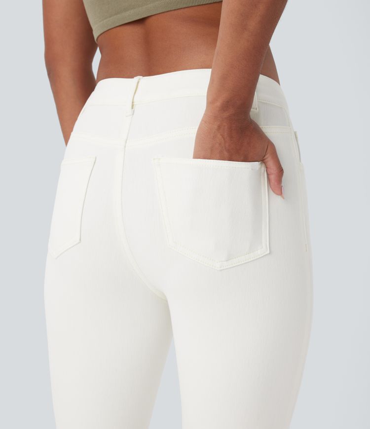 Halara Flex™ Jeans bootcut Casual Taille Haute Multiples Poches Lavés Élastiques et Tricotés Coupe