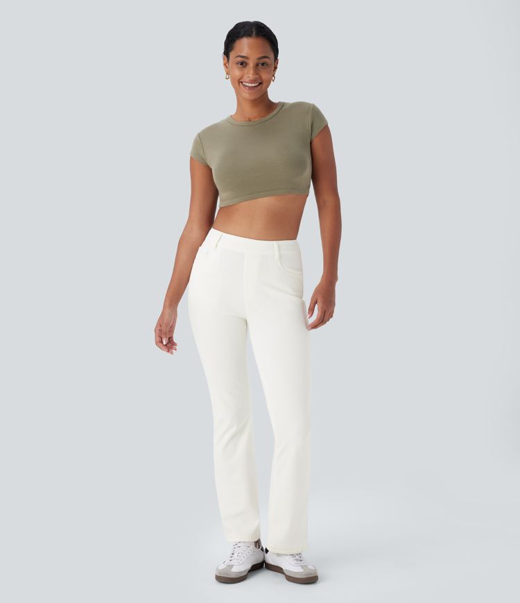 Halara Flex™ Jeans bootcut Casual Taille Haute Multiples Poches Lavés Élastiques et Tricotés Coupe