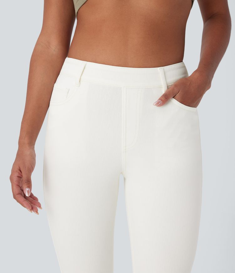 Halara Flex™ Jeans bootcut Casual Taille Haute Multiples Poches Lavés Élastiques et Tricotés Coupe