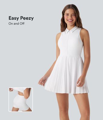 Vestido deportivo Breezeful™ 2 en 1 de secado rápido sin mangas con media cremallera, dobladillo plisado y bolsillos - Easy Peezy