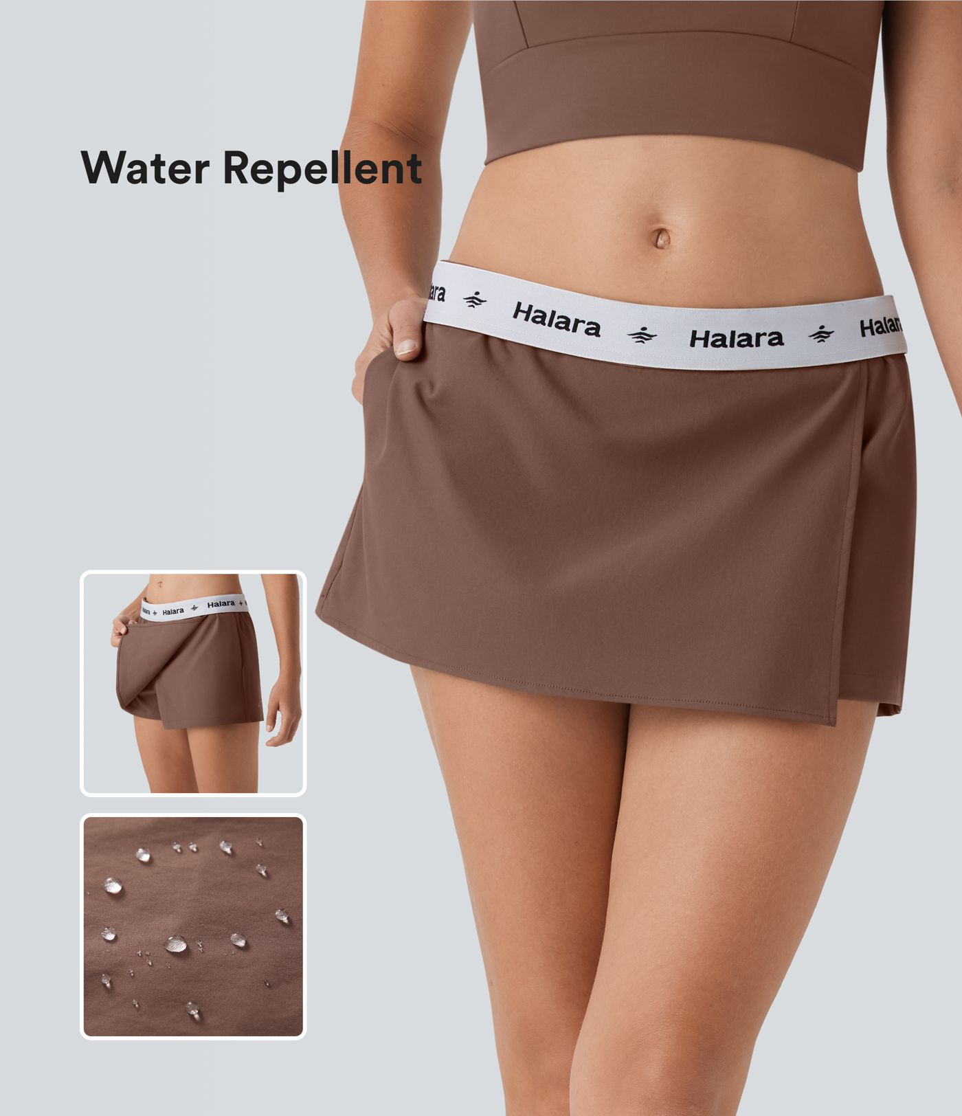 Falda pantalón de tenis mini de sarga plegable de tiro medio repelente al agua con bolsillos laterales