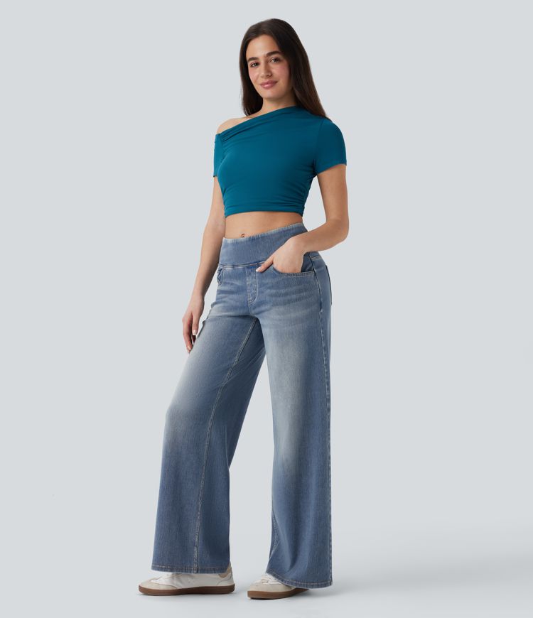 Halara Flex™ Mid Rise Tummy Control Casual Baggy Jeans with Pockets