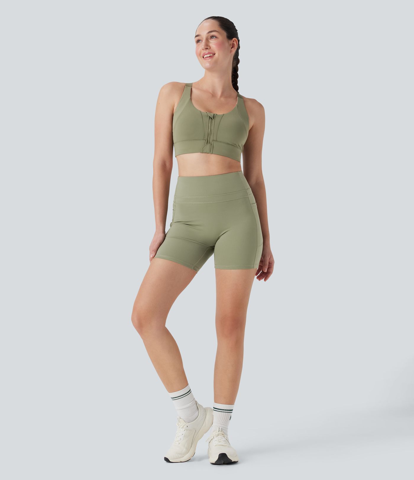 High Waisted Training Biker Shorts 5'' with Side Pockets