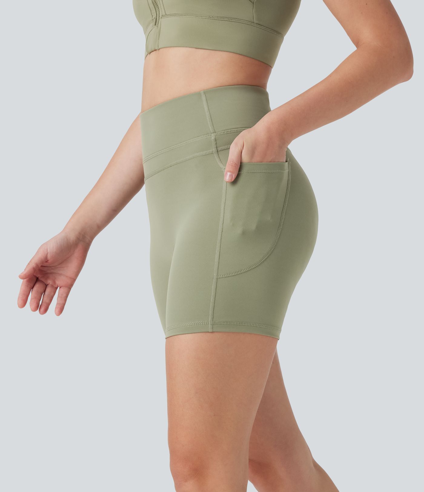High Waisted Training Biker Shorts 5'' with Side Pockets