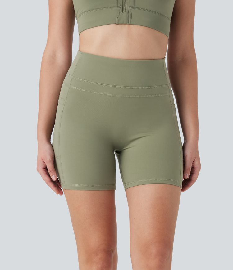 High Waisted Training Biker Shorts 5'' with Side Pockets
