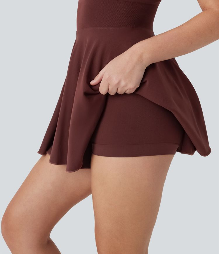 Vestido mini de baile 2 en 1 con espalda cruzada y sin costuras