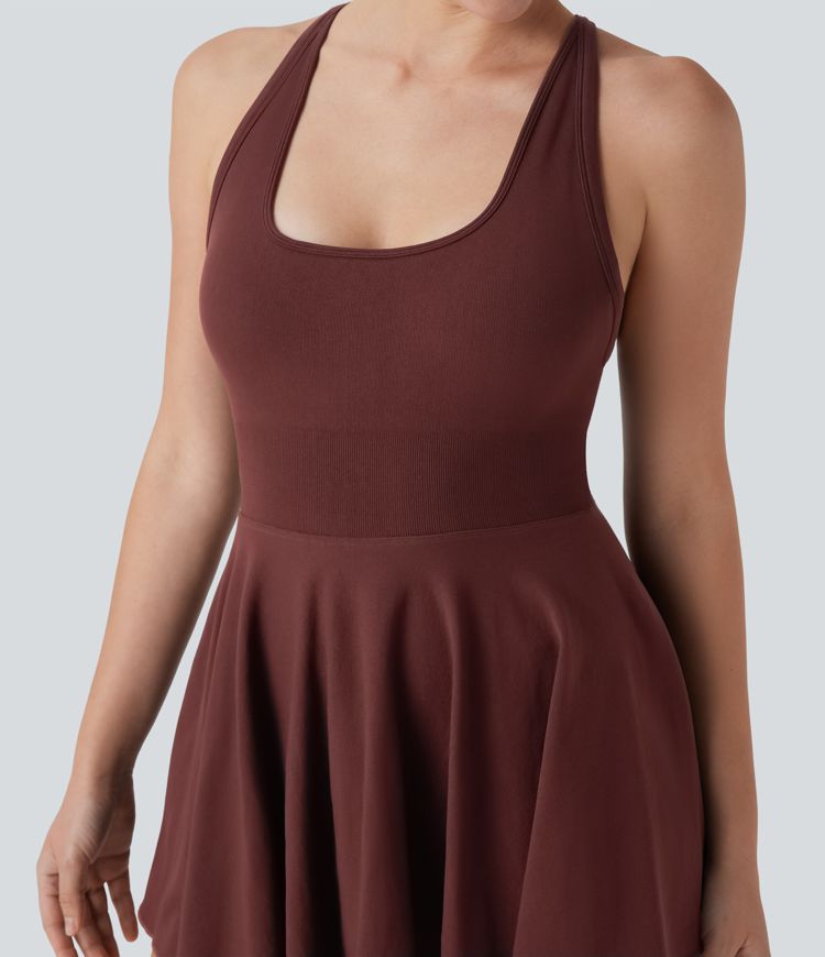 Vestido mini de baile 2 en 1 con espalda cruzada y sin costuras