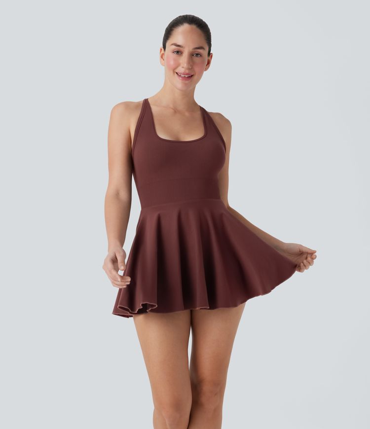 Vestido mini de baile 2 en 1 con espalda cruzada y sin costuras