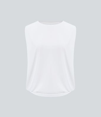 Round Neck Ruched Cool Touch Yoga Tank Top-UPF50+